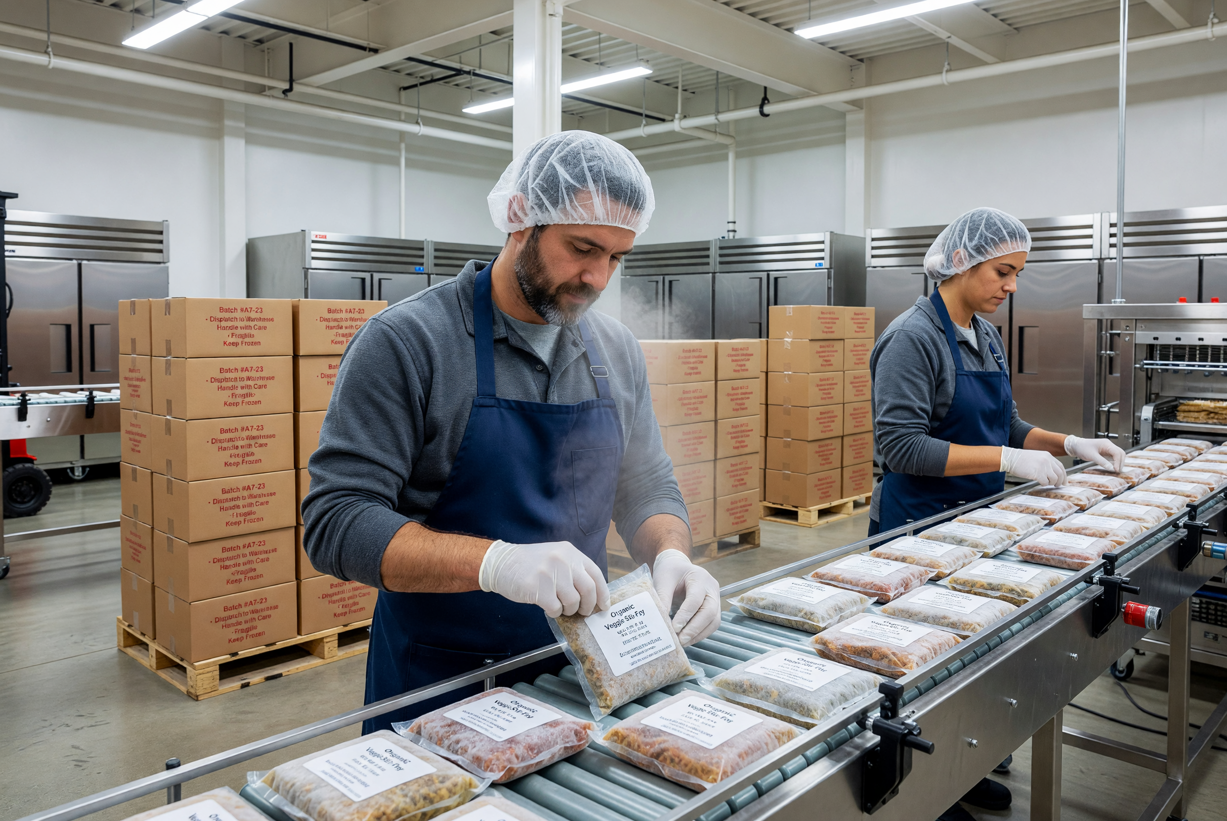 Linha de produção e embalagem de alimentos